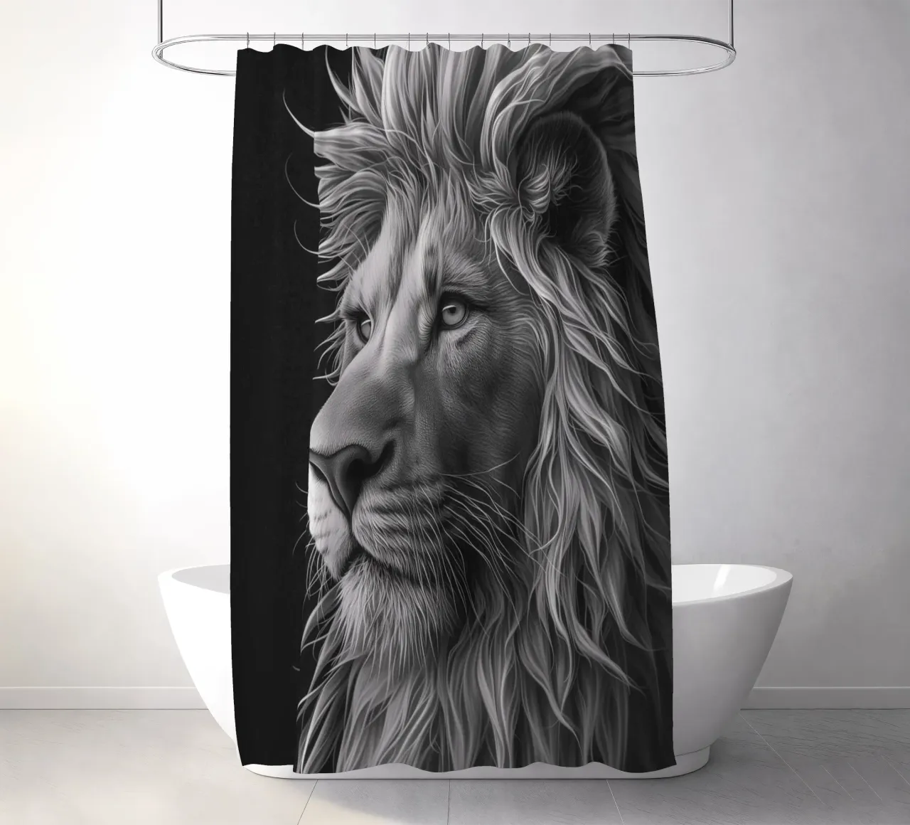 Regard de lion noir et blanc rideau de douche de Carinaprint