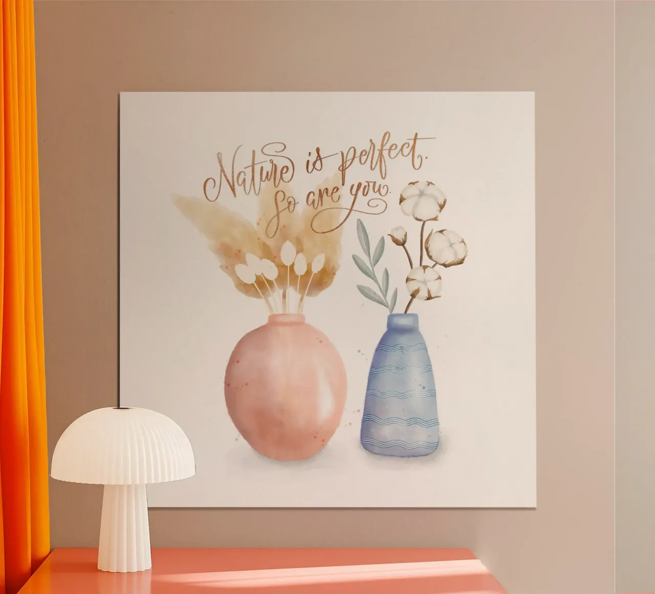 La natura è perfetta. Anche voi lo siete. Pampasgras in vaso. poster con telaio in legno da CalliLetters