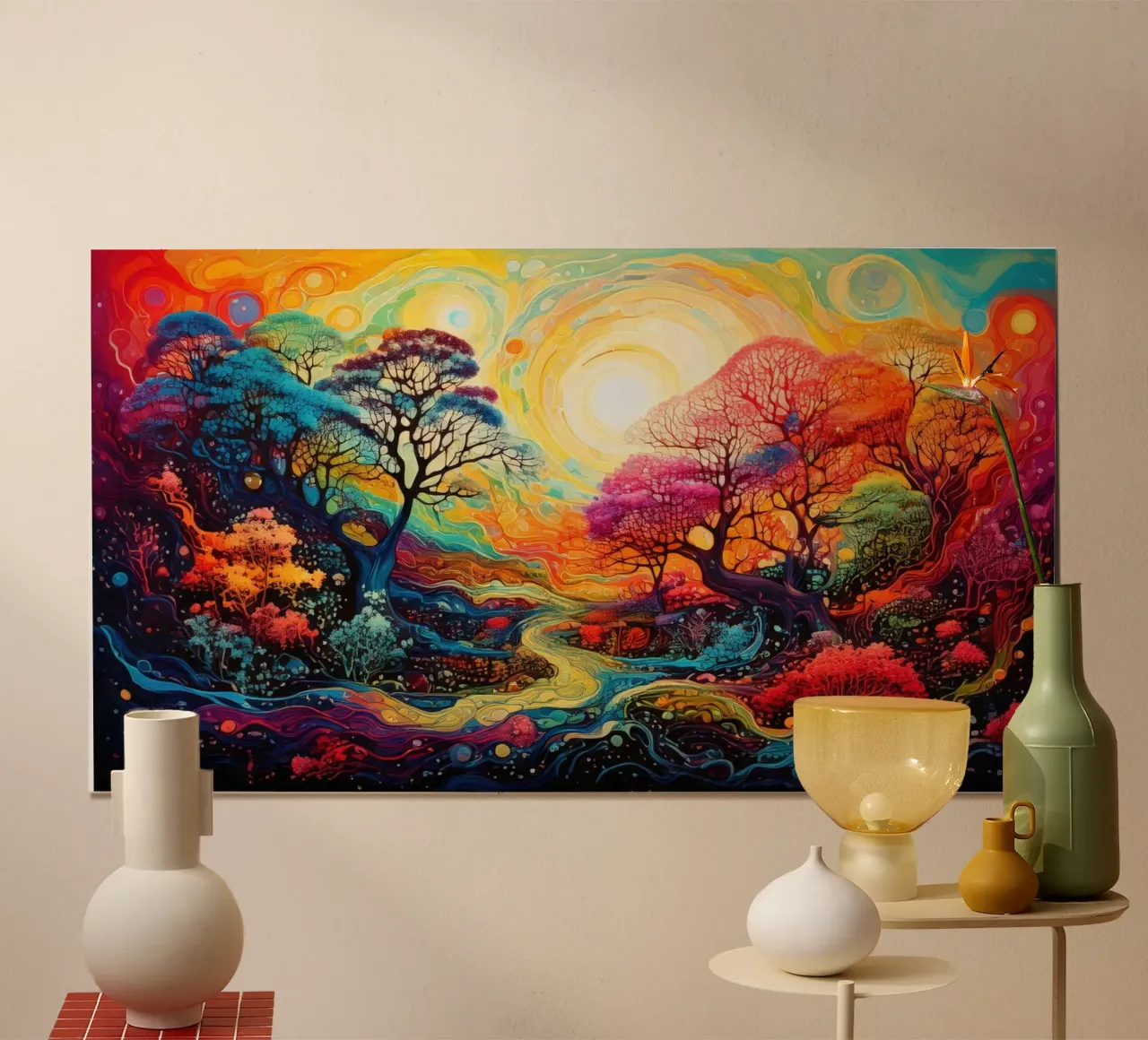 Vibrant Fantasy Landscape poster con telaio in legno da Art Unleashed
