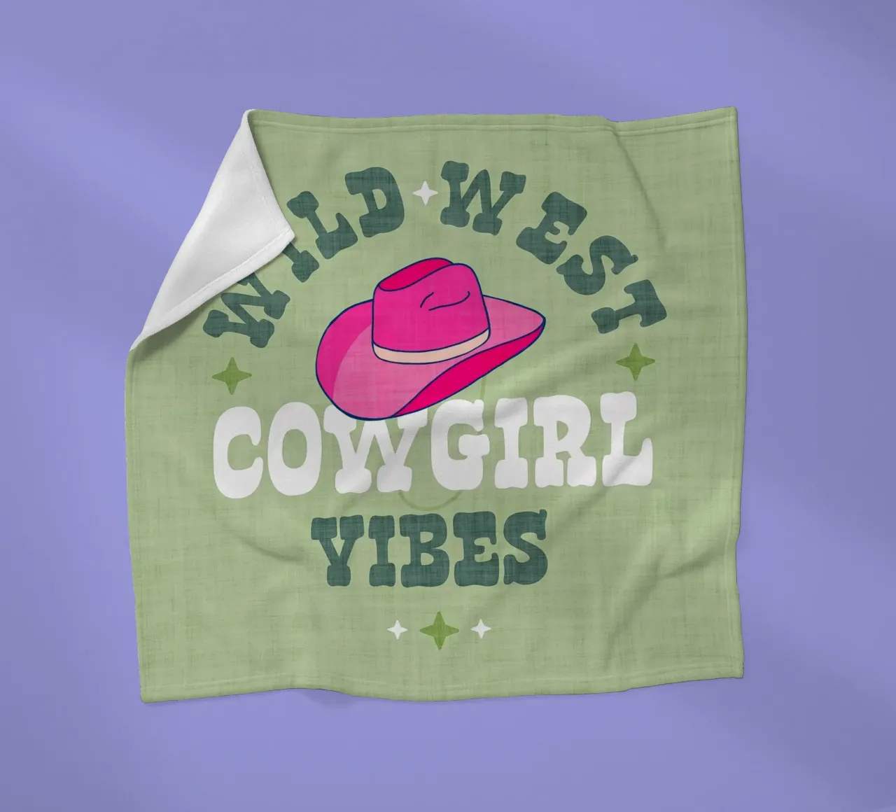 Typographie Wild West Cowgirl Vibes sur fond vert pastel plaid polaire de Dominique Vari Words