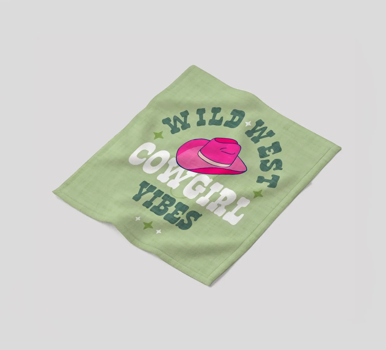 Typographie Wild West Cowgirl Vibes sur fond vert pastel plaid polaire de Dominique Vari Words