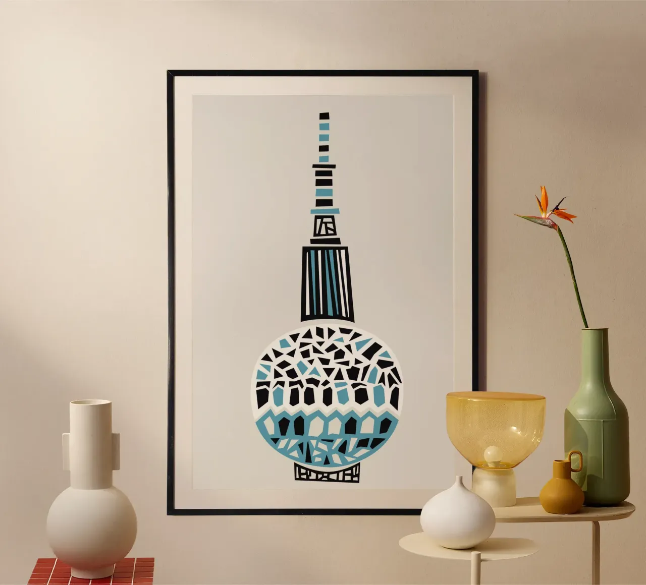 Torre della televisione di Berlino poster con telaio in legno da Fox & Velvet