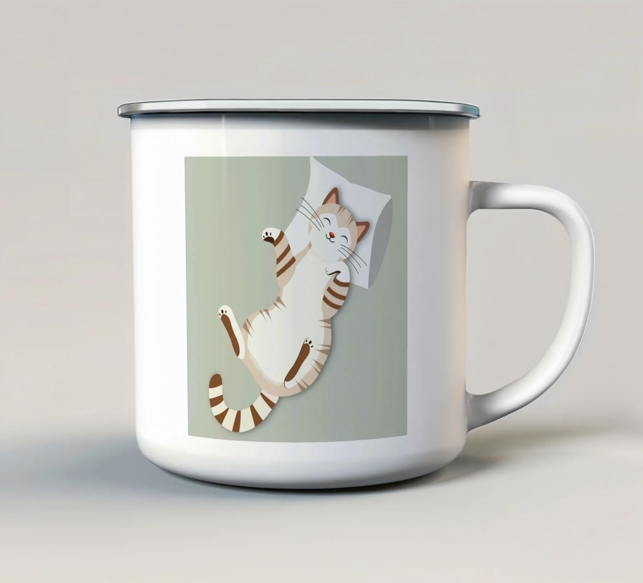 Gatto rilassato con cuscino - Accogliente design animale tazza in smalto da namosh
