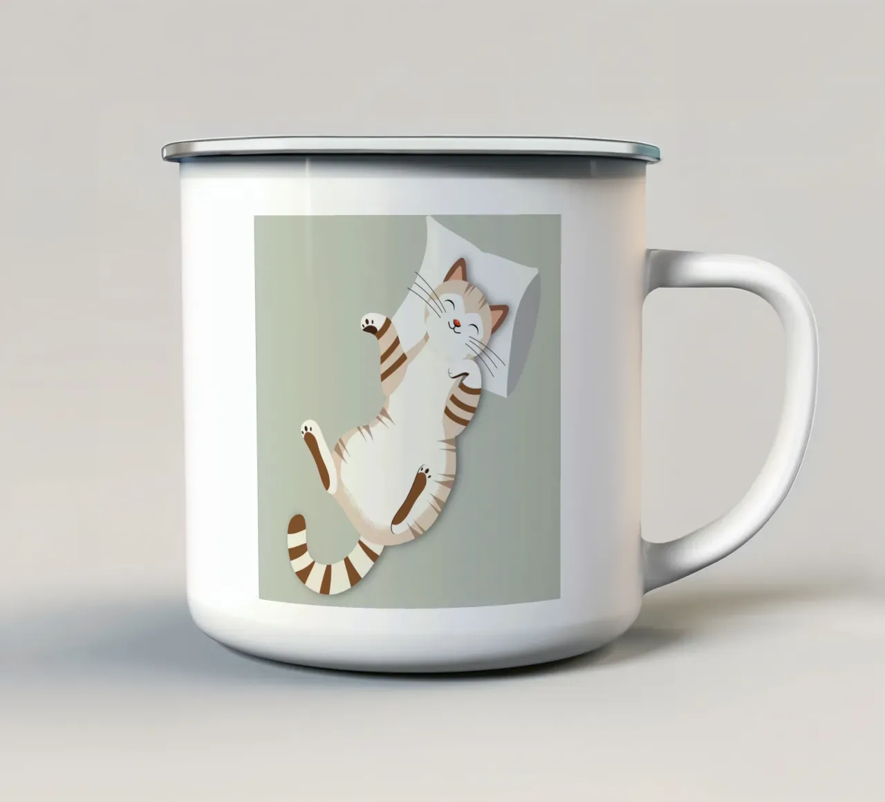 Gatto rilassato con cuscino - Accogliente design animale tazza in smalto da namosh