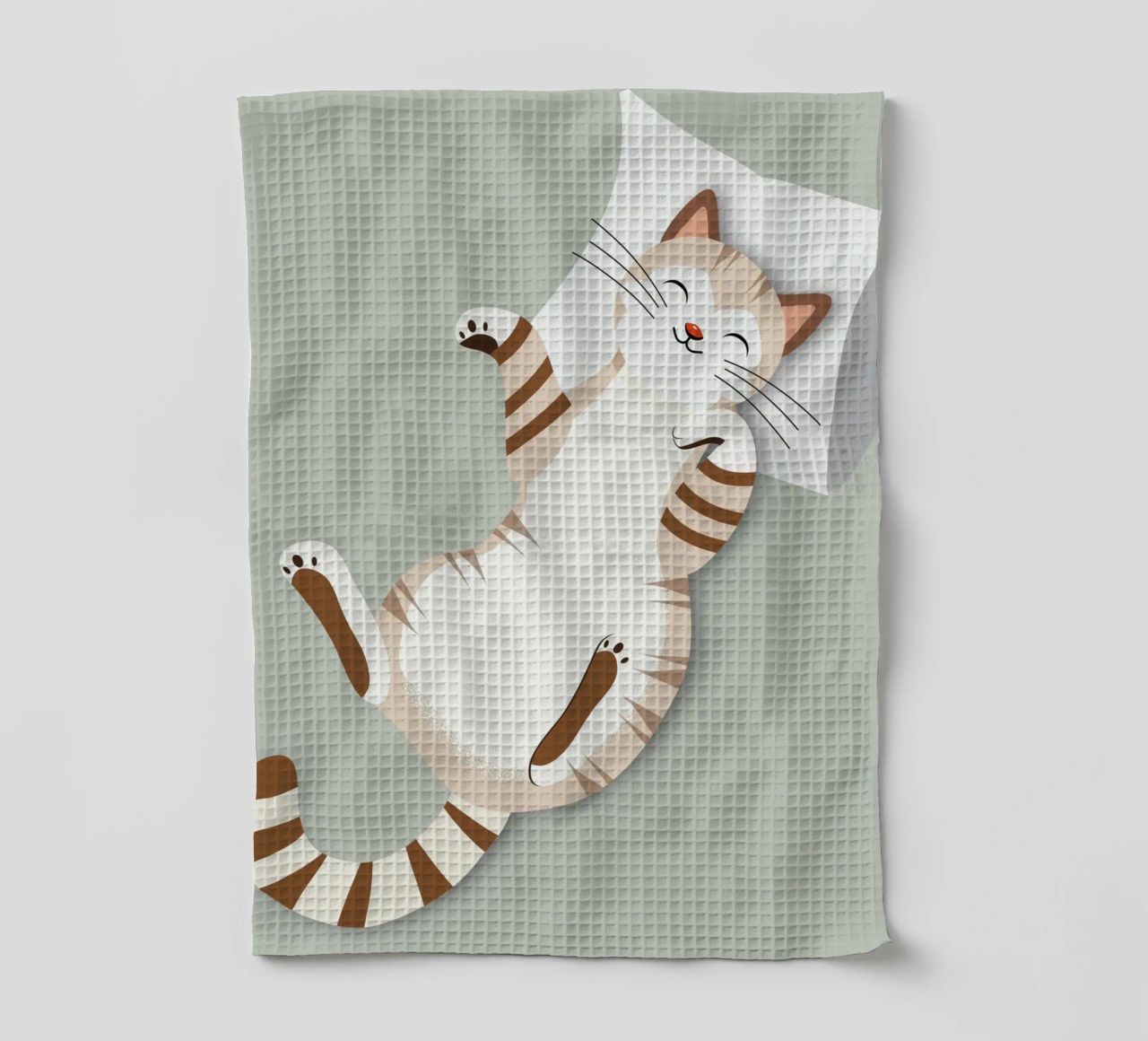 Chat détendu avec coussin - Design animalier confortable torchon de namosh