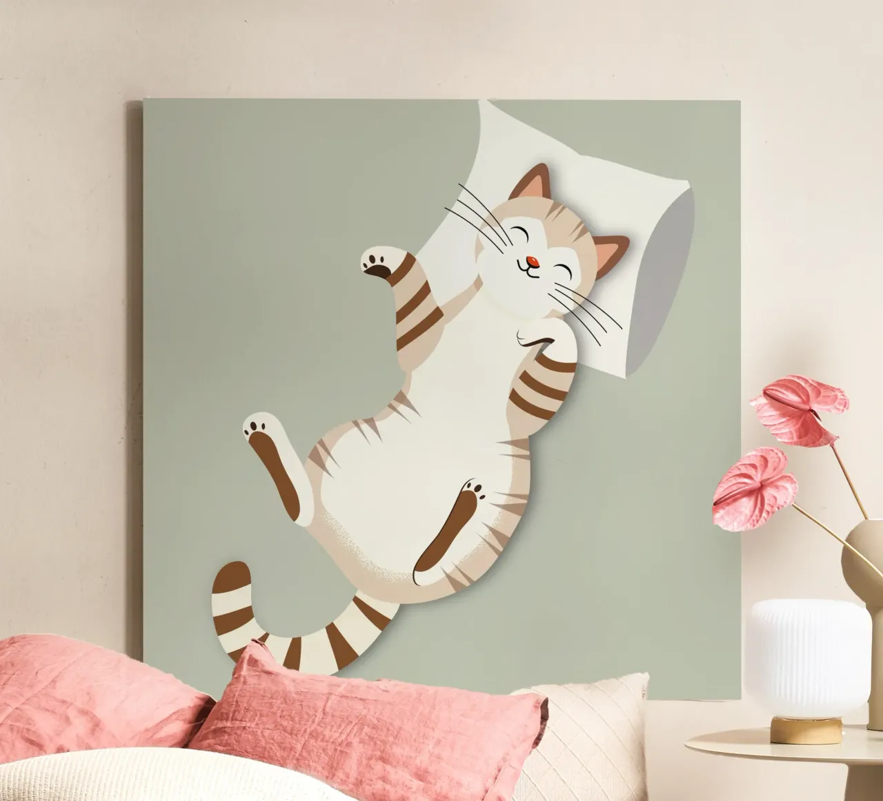 Gatto rilassato con cuscino - Accogliente design animale tela con Cornice a cassetta da namosh