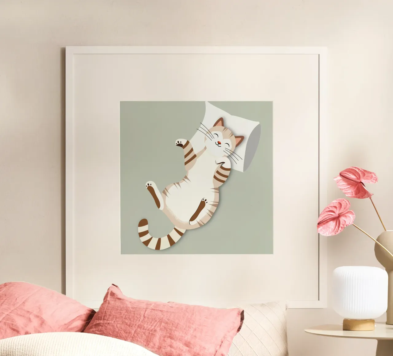 Gatto rilassato con cuscino - Accogliente design animale poster da namosh