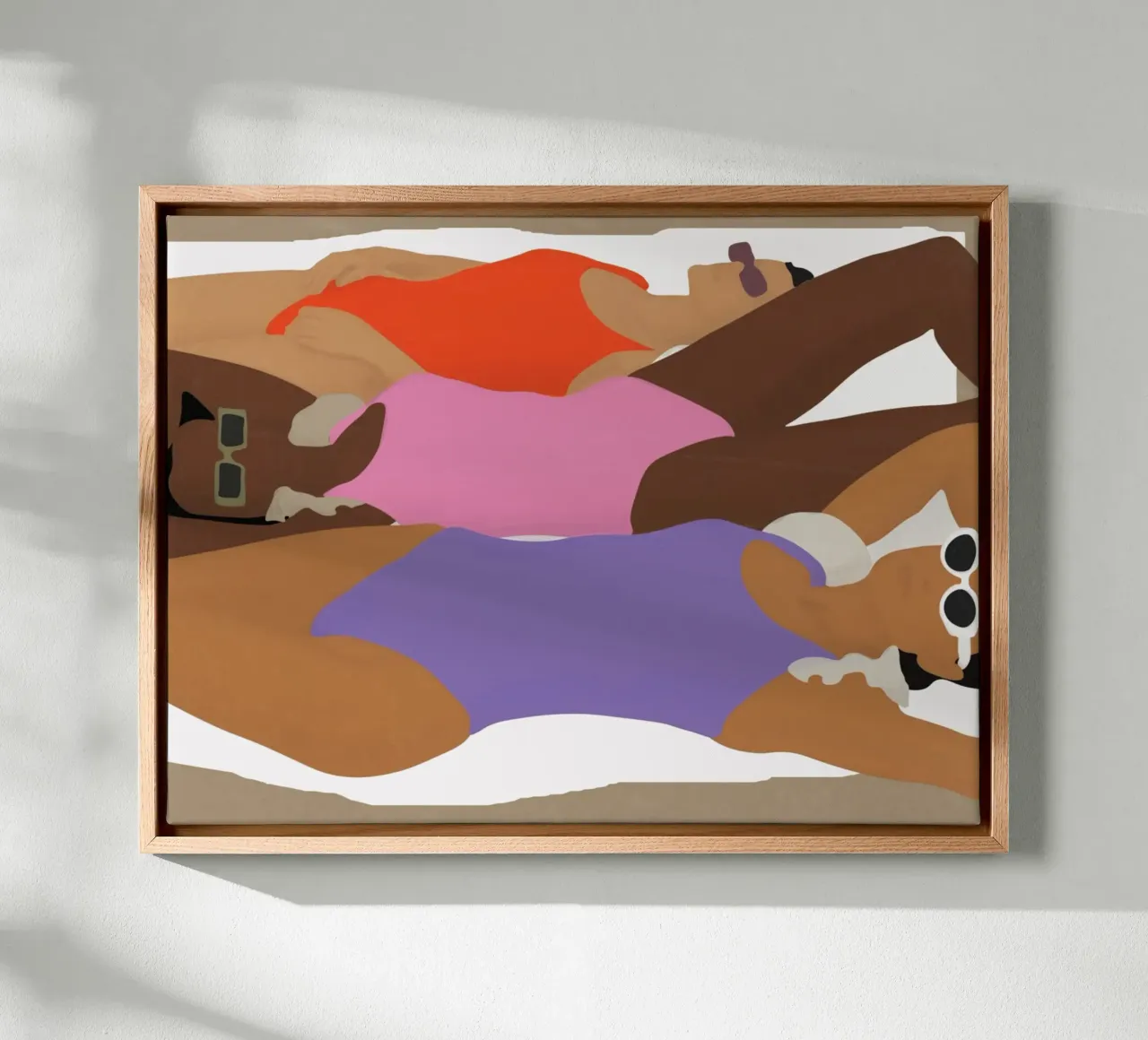 Ragazze sulla spiaggia tela con Cornice a cassetta da Urban Art Draw