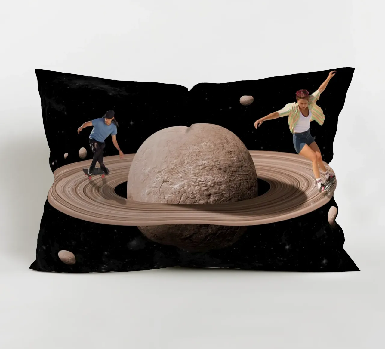 Skating in space decorative cushion by Urban Art Draw