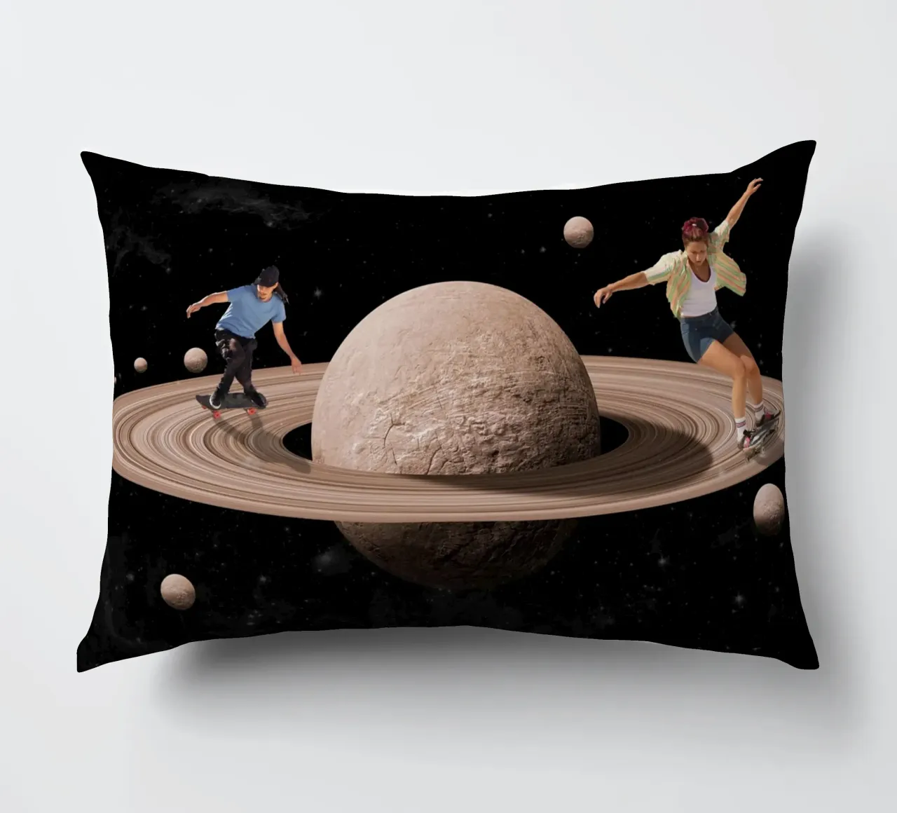 Skating in space decorative cushion by Urban Art Draw