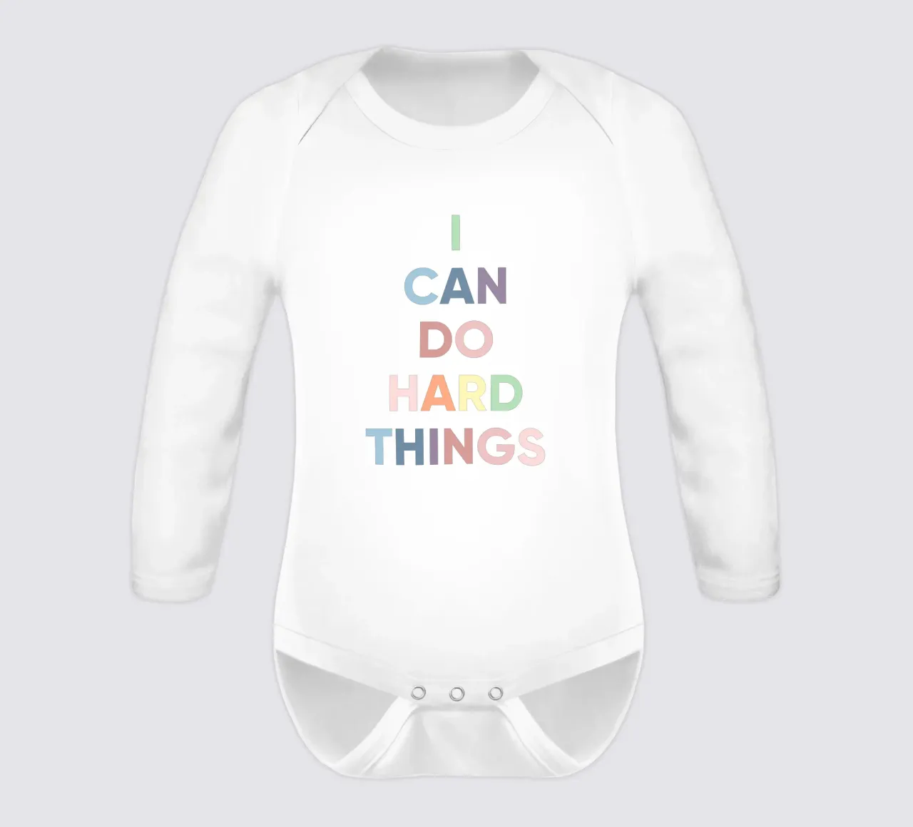 Ik kan moeilijke dingen doen, Affirmatie Regenboog Print babyrompertje lange mouwen van Little Lola