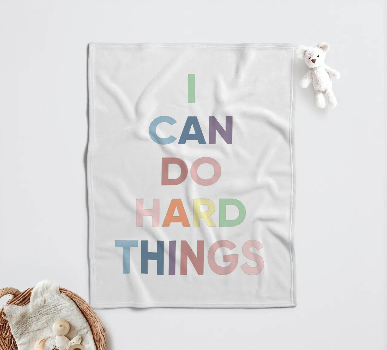 I Can Do Hard Things, Affirmation Rainbow Print fleece blanket by Little Lola