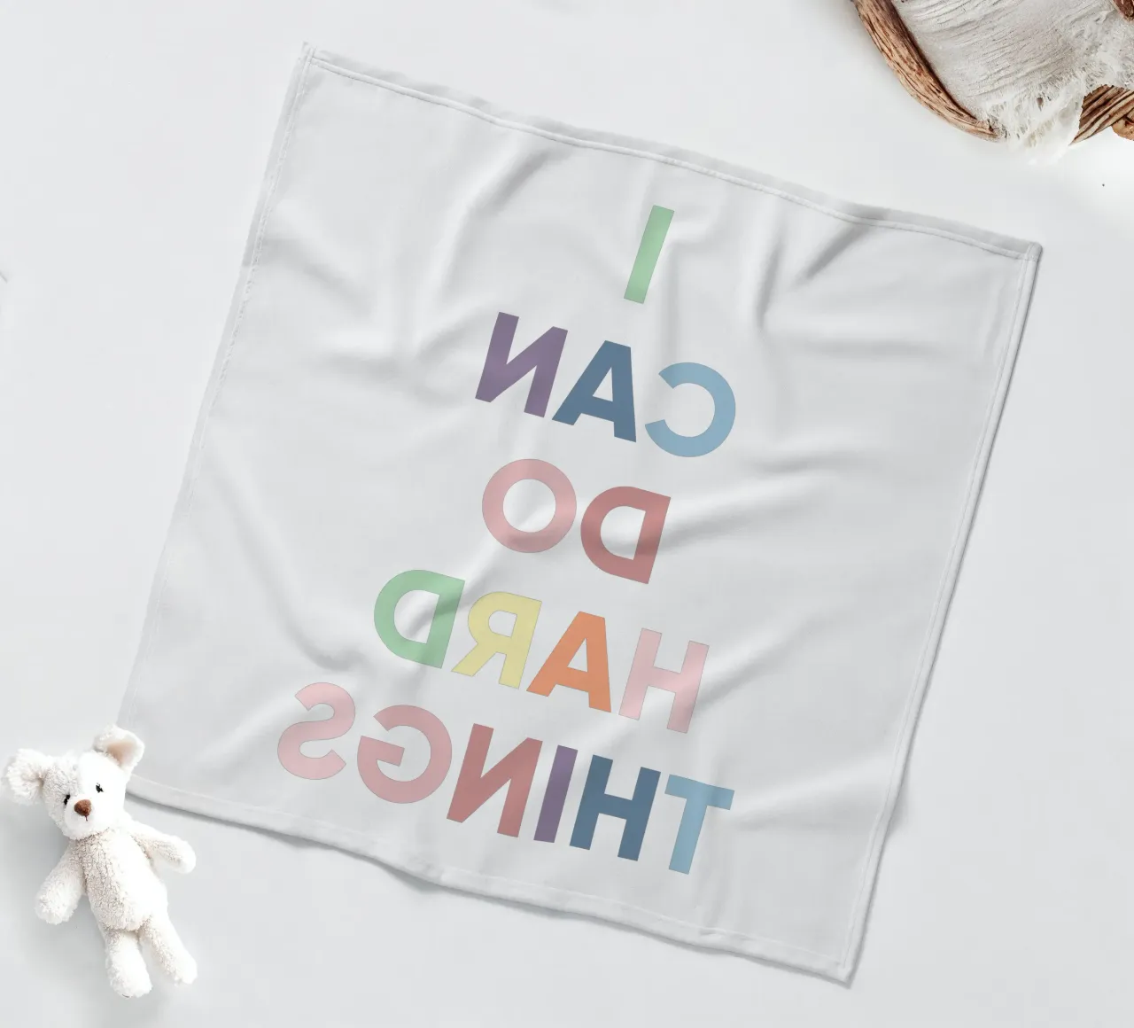 I Can Do Hard Things, Affirmation Rainbow Print fleece blanket by Little Lola