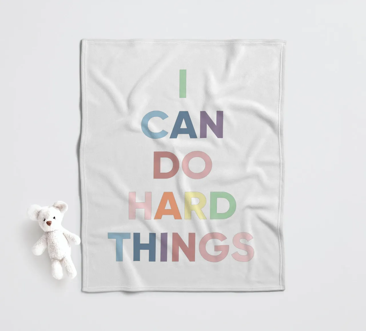 I Can Do Hard Things, Affirmation Rainbow Print fleece blanket by Little Lola
