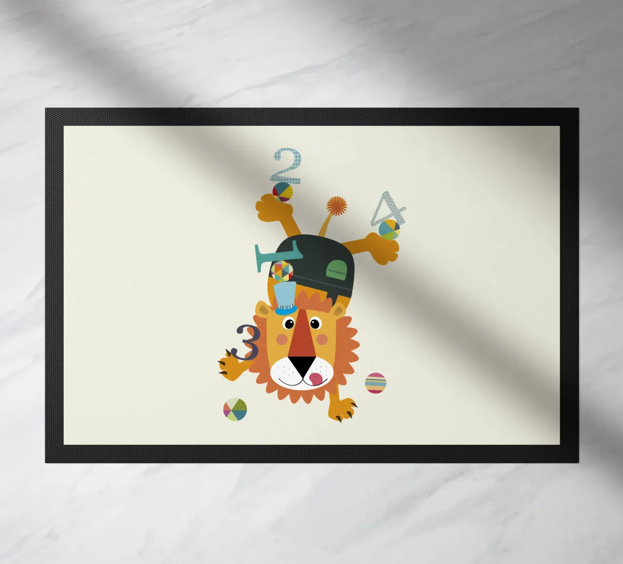Adorable Playful Lion and Numbers doormat by JaySan Studio