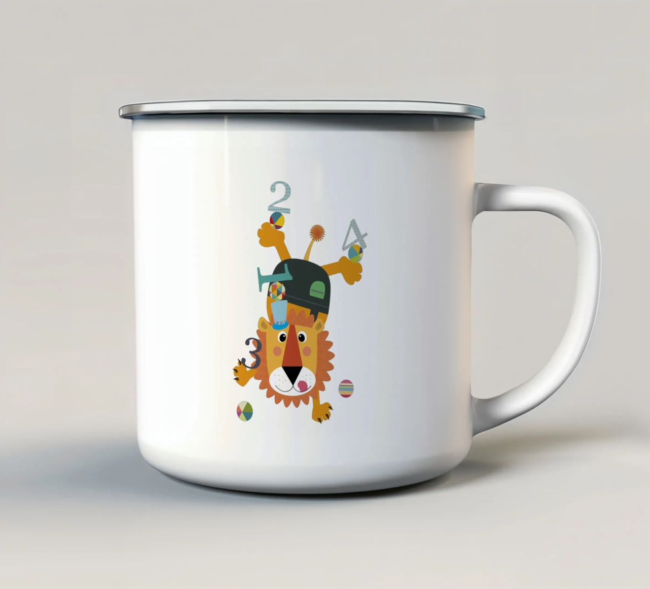 Adorabile leone giocoso e numeri tazza in smalto da JaySan Studio