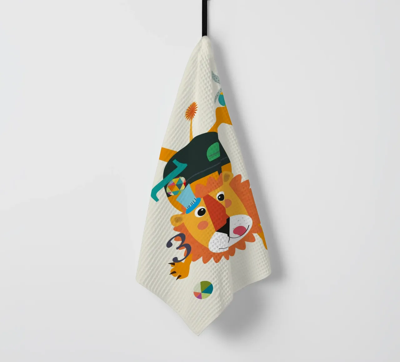 Adorable Playful Lion and Numbers tea towel by JaySan Studio