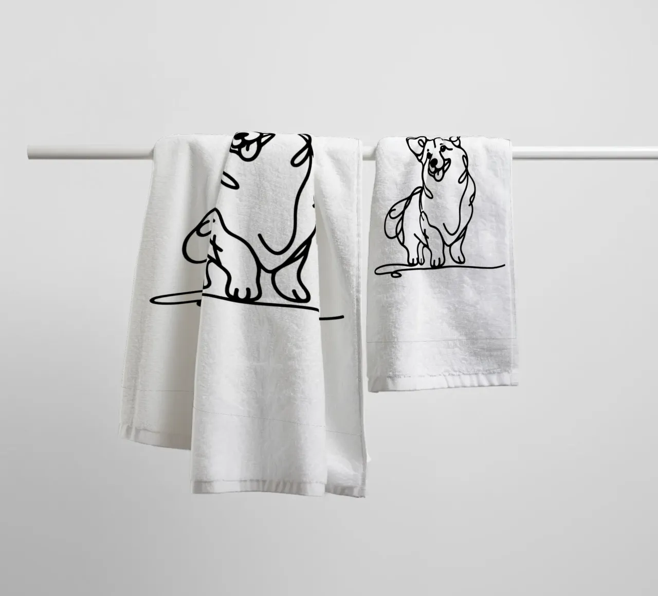Disegno artistico lineare del cane Corgi asciugamano da bagno da WijdevenDesign