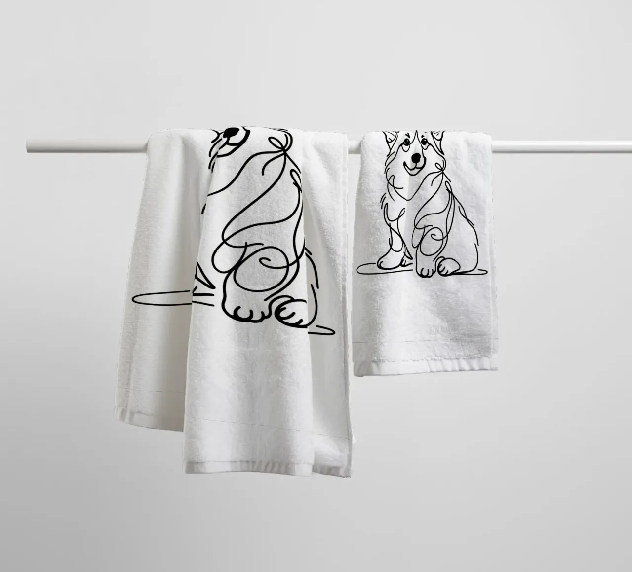 Disegno artistico lineare del cane Corgi asciugamano da bagno da WijdevenDesign