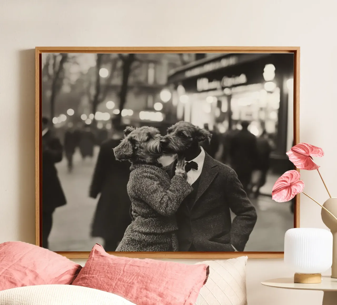 L'amore nella notte tela con Cornice a cassetta da Affiches Chien Originales – Dogland