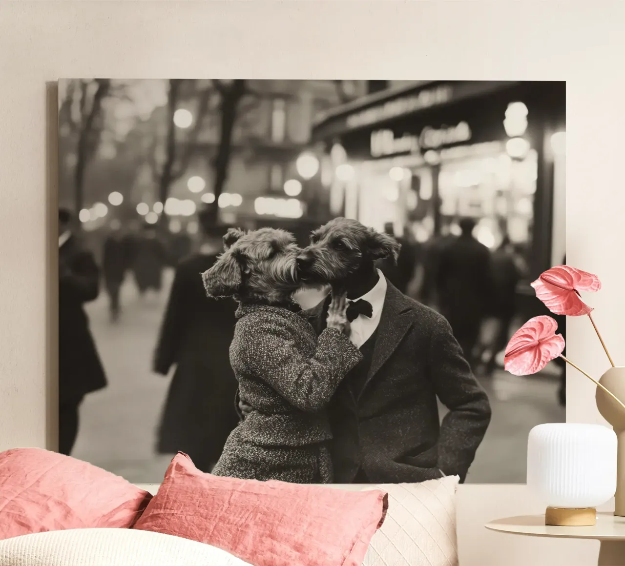 L'amore nella notte tela con Cornice a cassetta da Affiches Chien Originales – Dogland