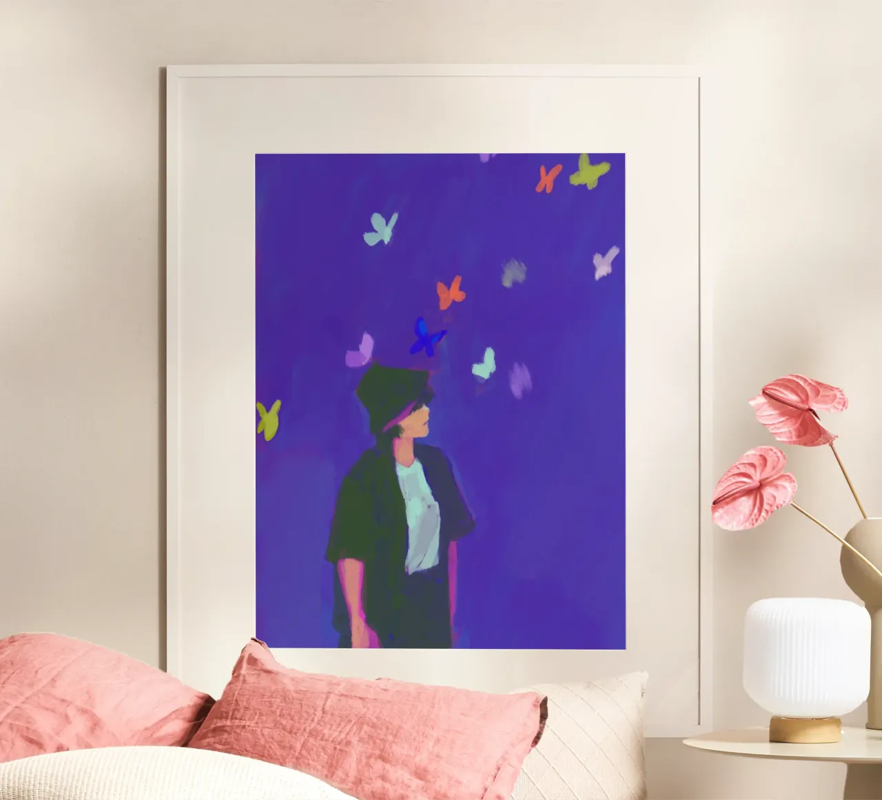Girl with Butterflies poster con telaio in alluminio da Dreamer10