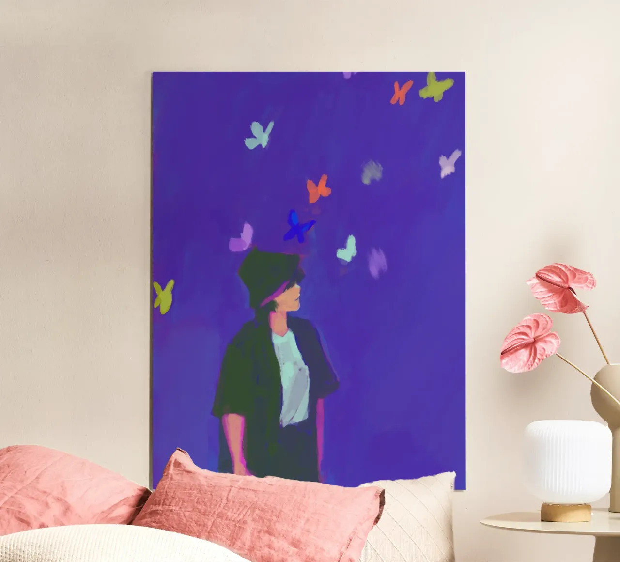 Girl with Butterflies poster con telaio in alluminio da Dreamer10