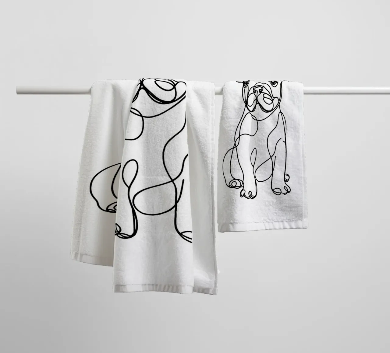Cane bulldog francese Disegno d'arte lineare asciugamano da bagno da WijdevenDesign