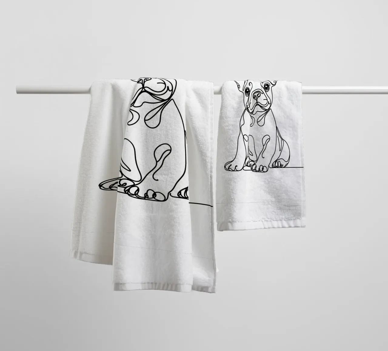 Cane bulldog francese Disegno d'arte lineare asciugamano da bagno da WijdevenDesign