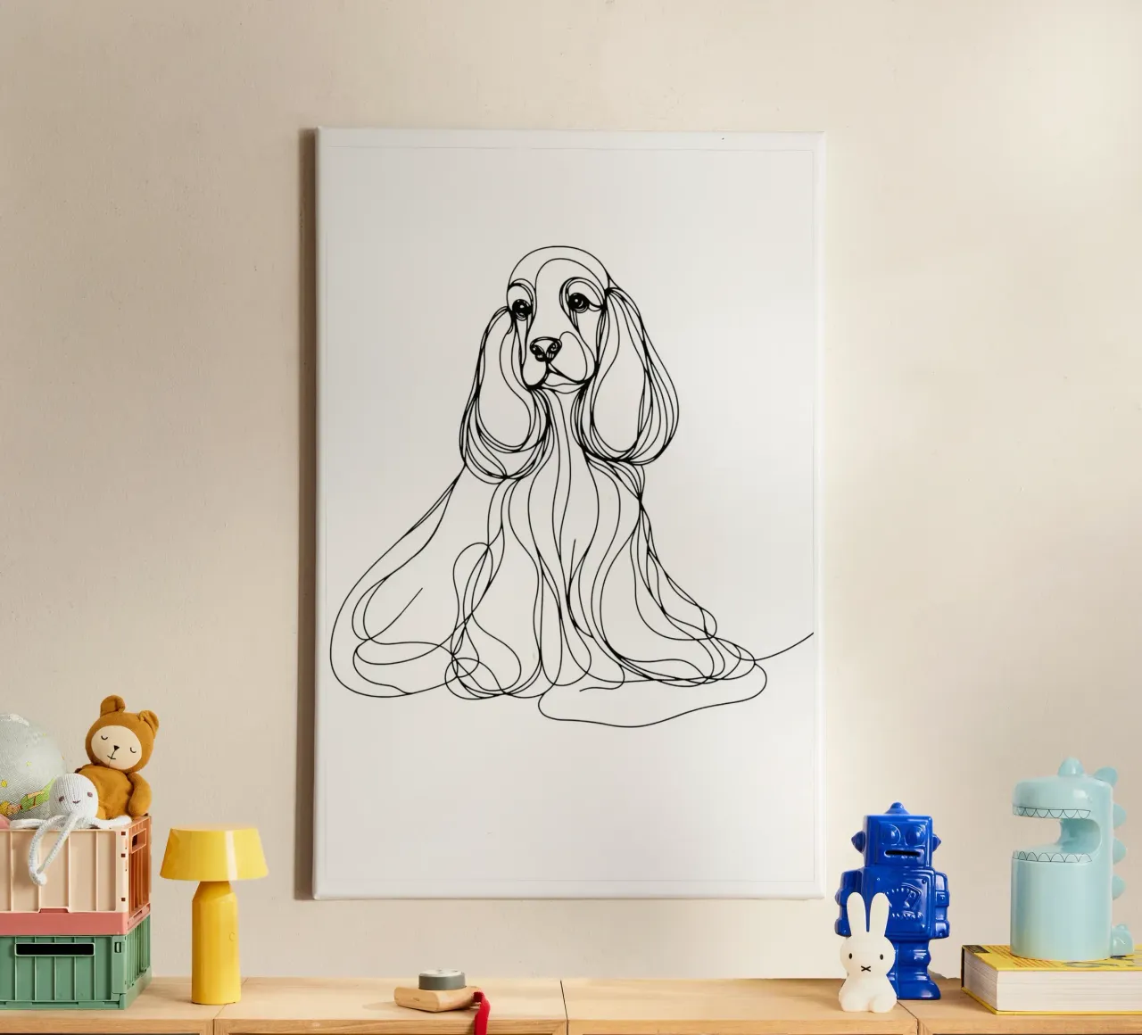 Disegno artistico lineare del cane Cocker Spaniel tela con Cornice a cassetta da WijdevenDesign