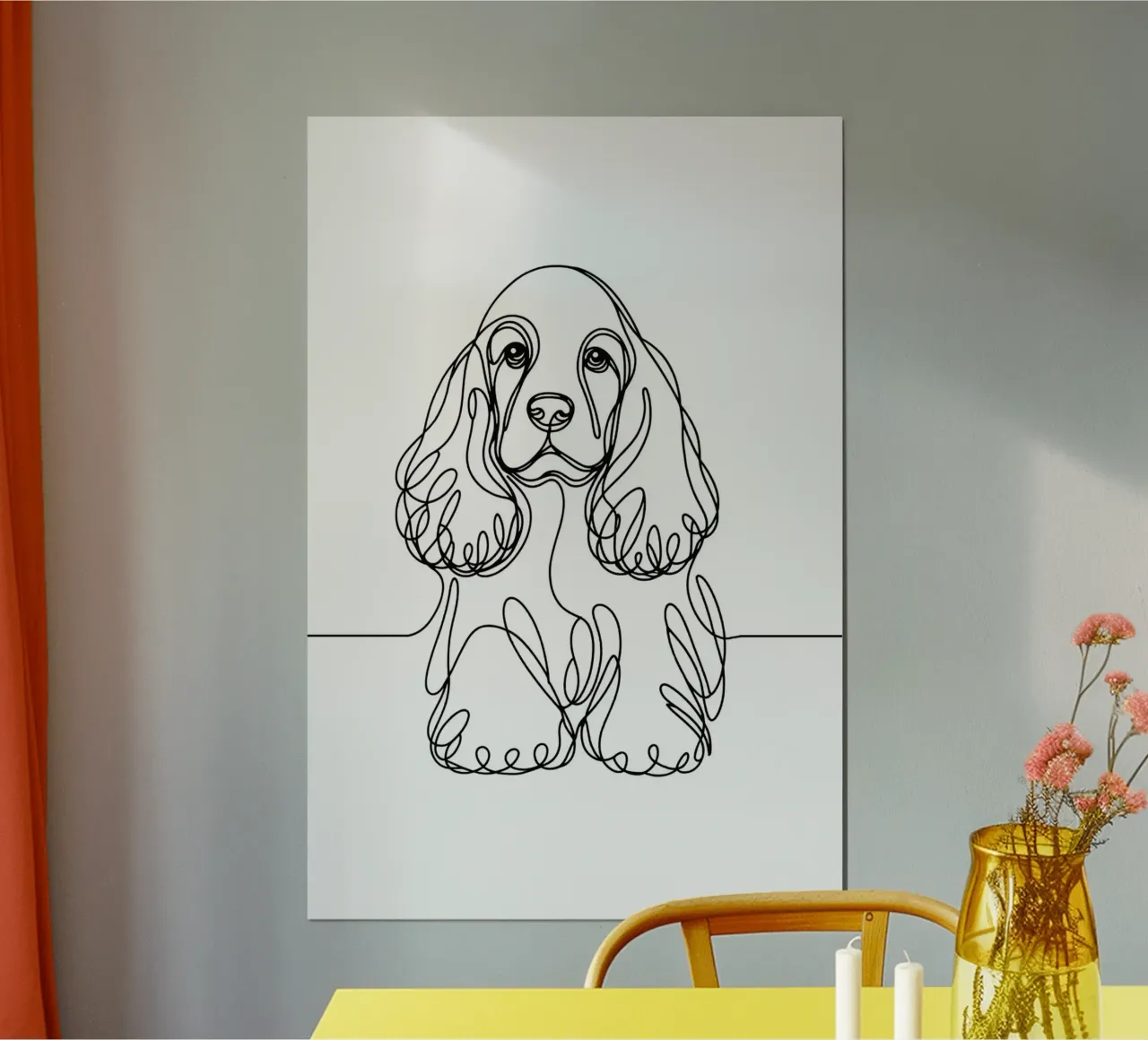 Disegno artistico lineare del cane Cocker Spaniel poster con telaio in legno da WijdevenDesign