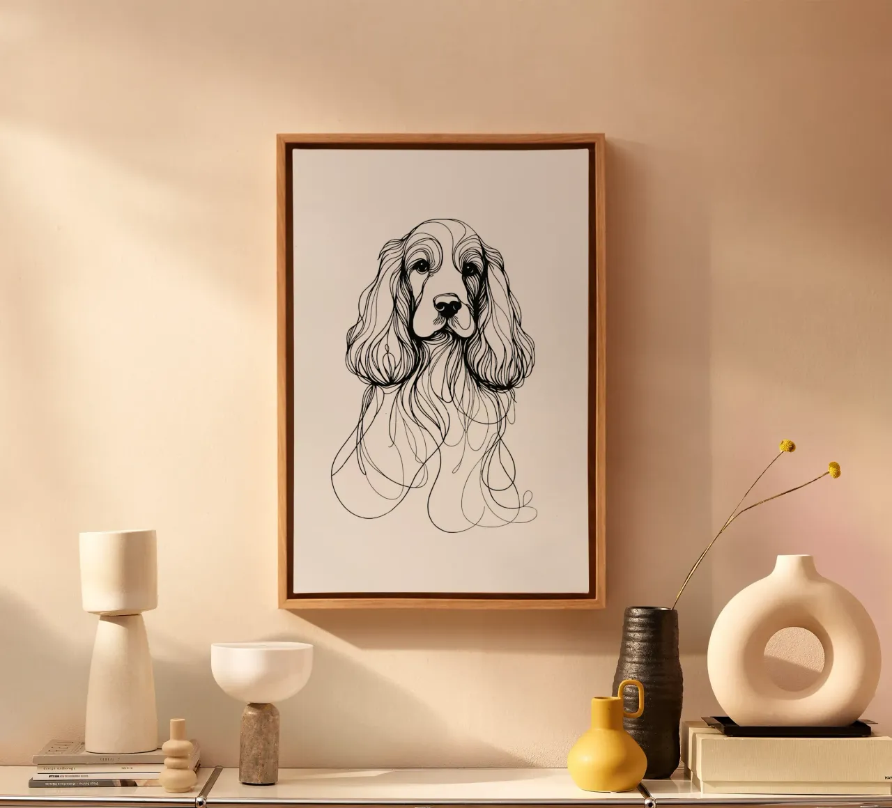 Disegno artistico lineare del cane Cocker Spaniel tela con Cornice a cassetta da WijdevenDesign