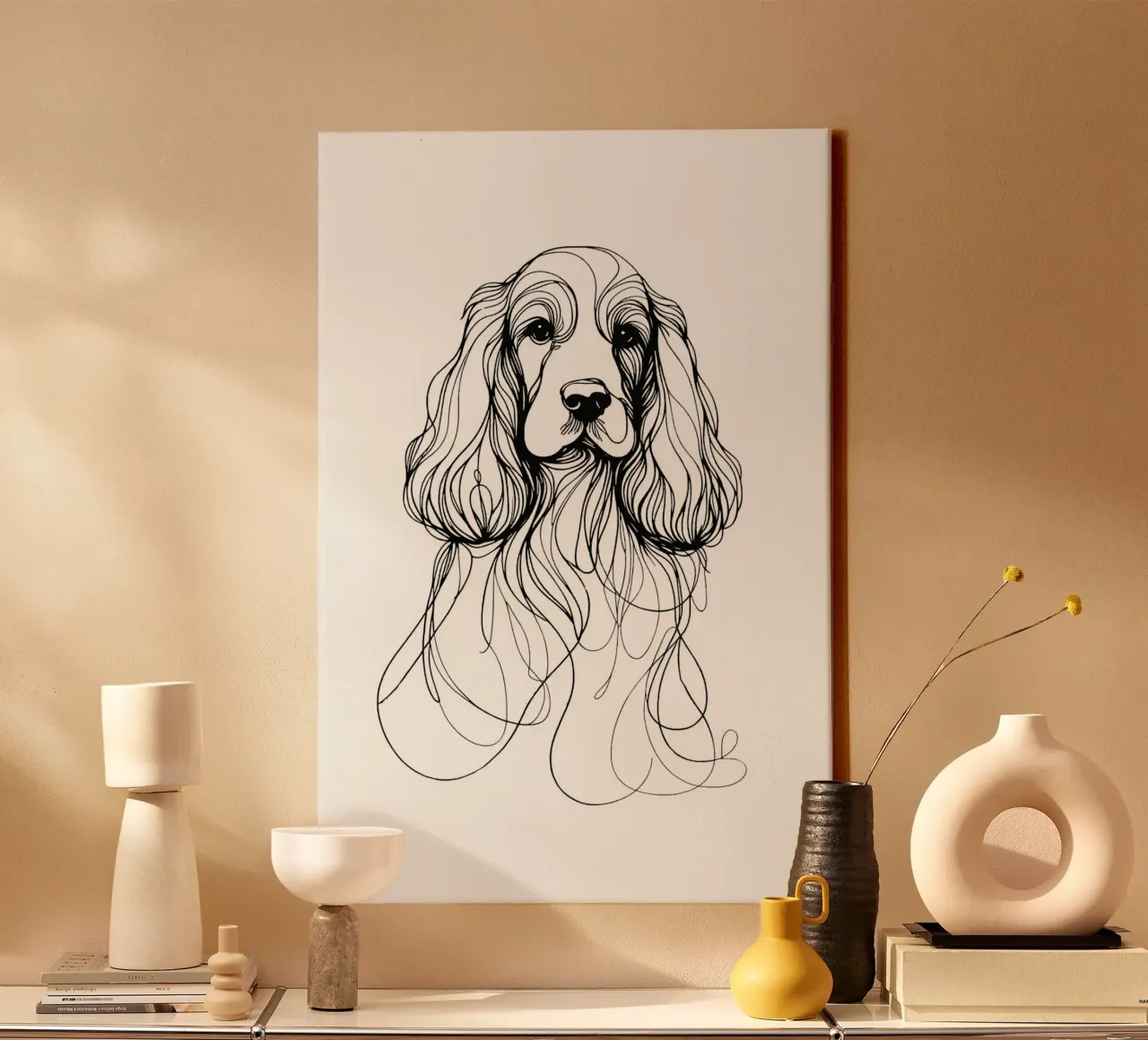 Disegno artistico lineare del cane Cocker Spaniel tela con Cornice a cassetta da WijdevenDesign