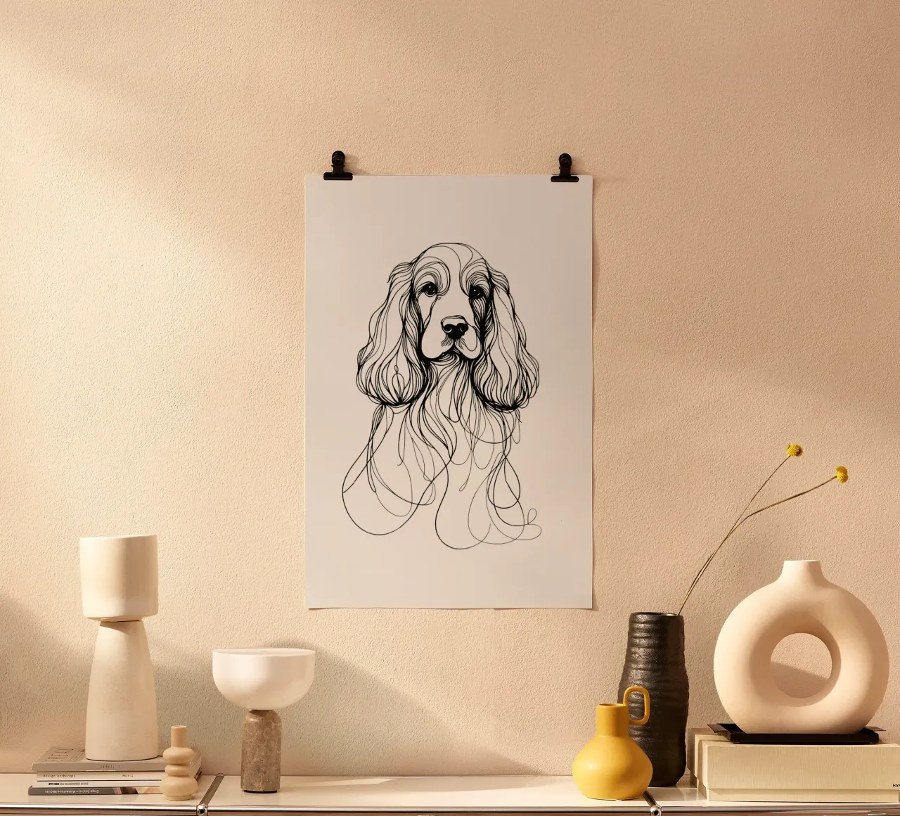 Disegno artistico lineare del cane Cocker Spaniel poster da WijdevenDesign