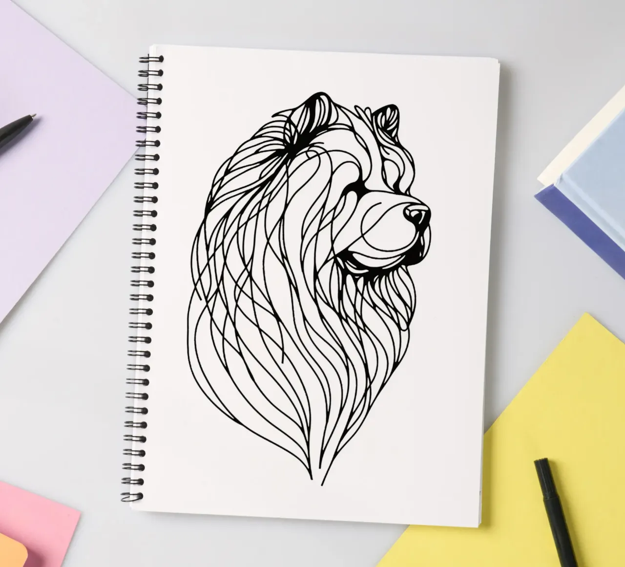 Chow Chow Dog Line Art Drawing spiral notebook by WijdevenDesign