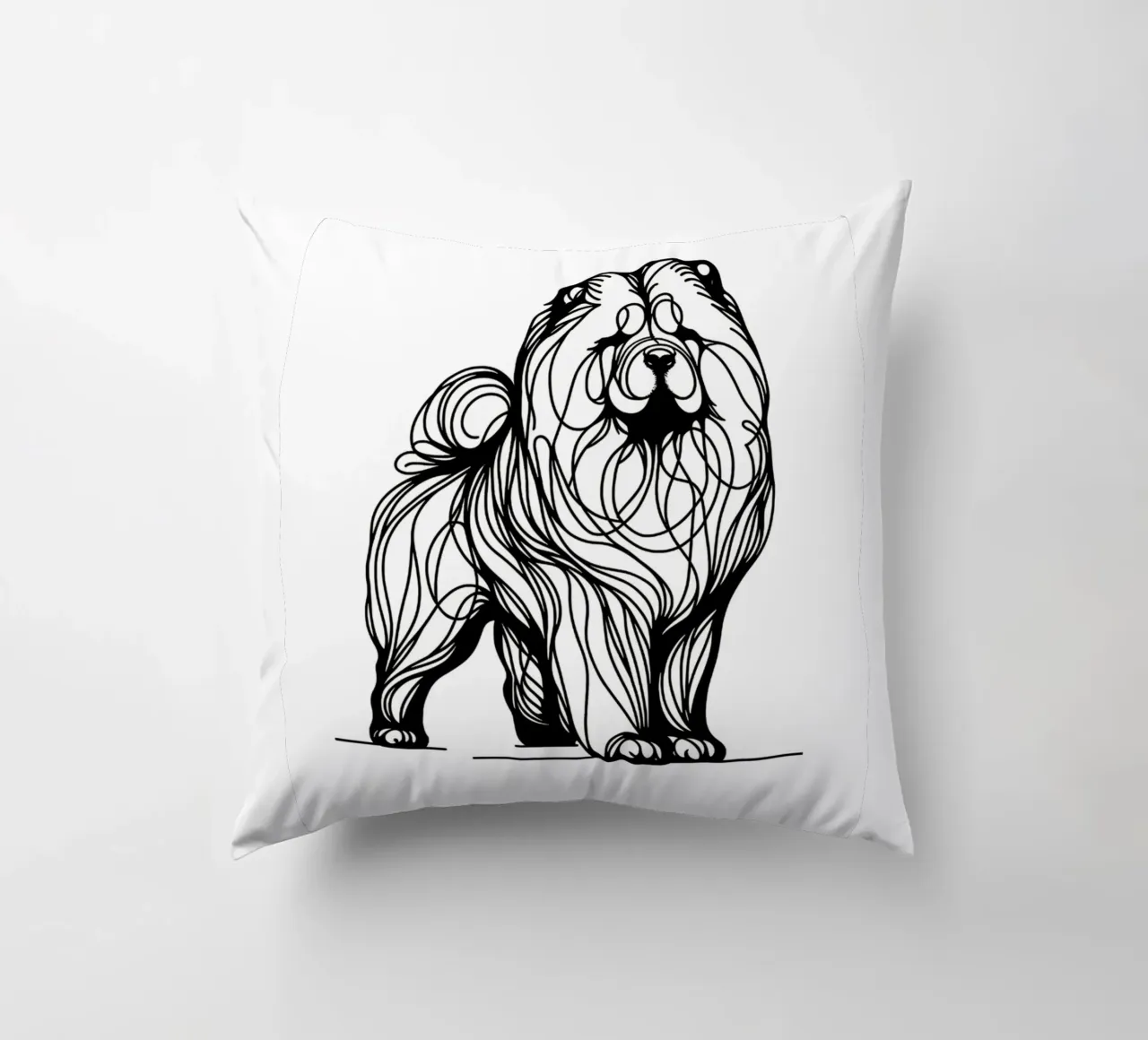 Disegno artistico lineare del cane Chow Chow cuscino da WijdevenDesign