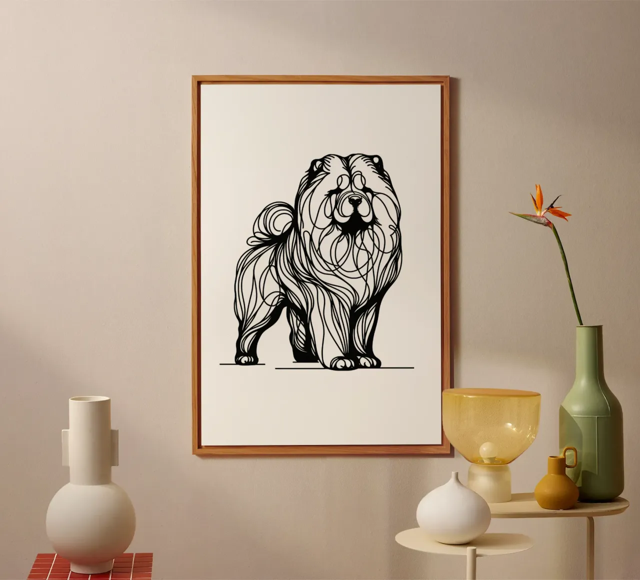 Disegno artistico lineare del cane Chow Chow alluminio dibond da WijdevenDesign