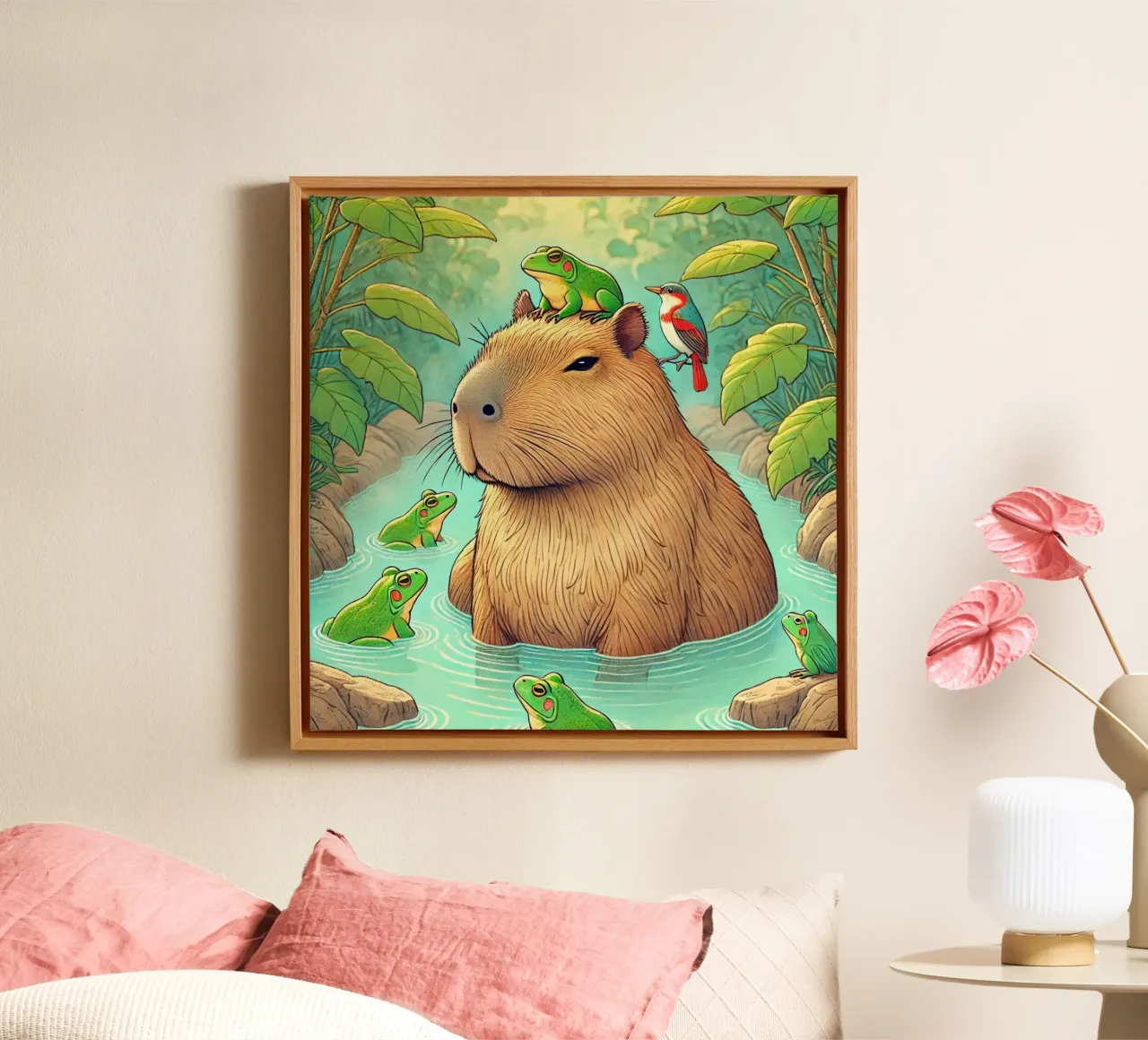 Capibara e amici tela con Cornice a cassetta da FluffyToons
