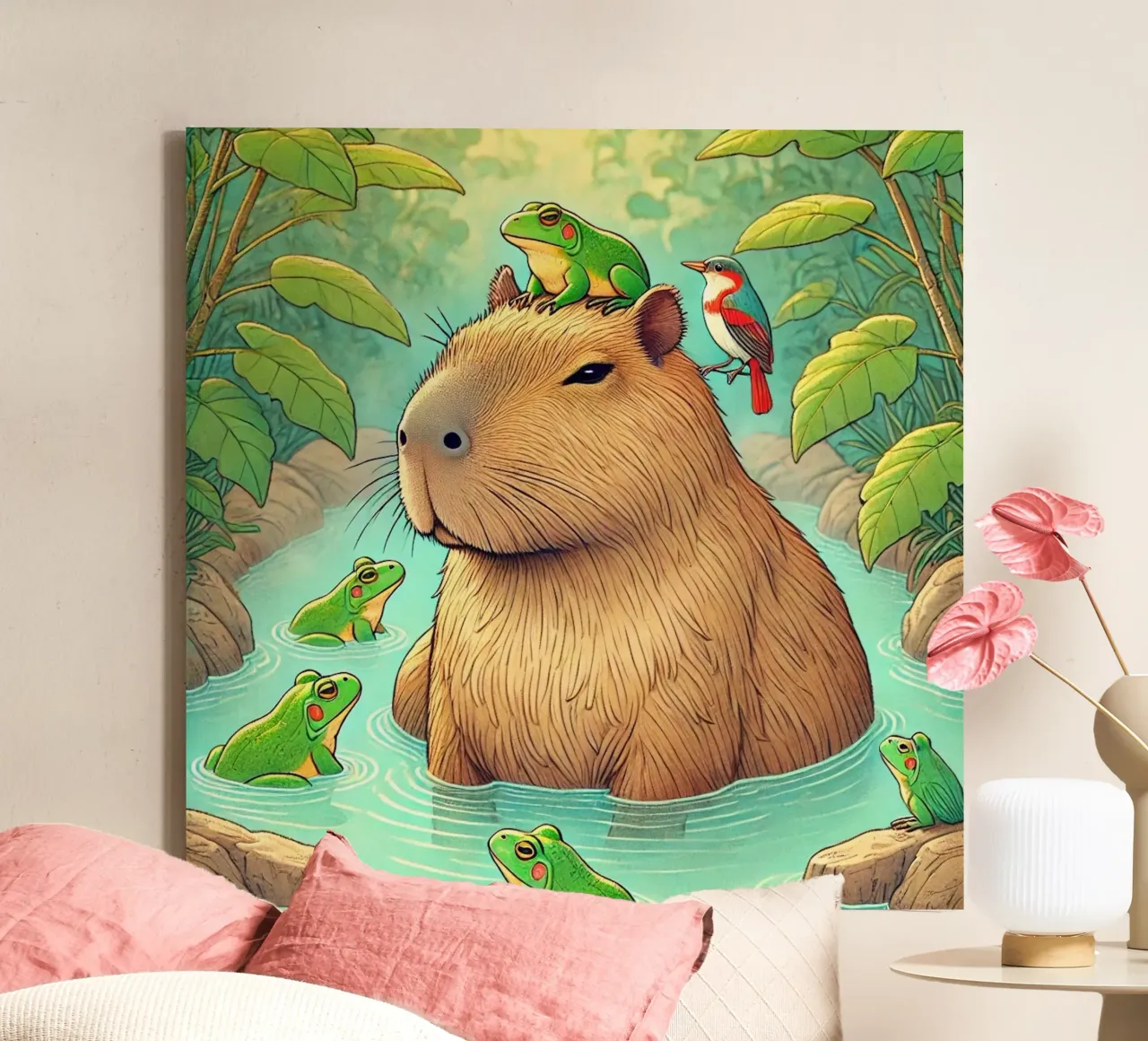 Capibara e amici tela con Cornice a cassetta da FluffyToons