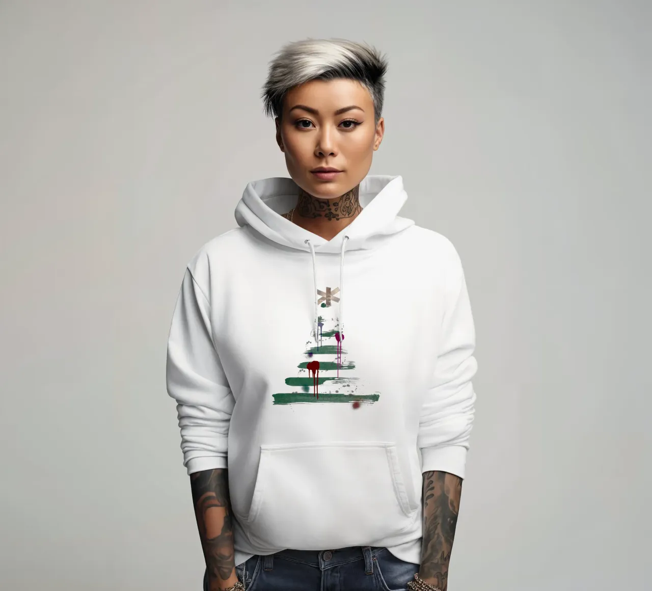 „Under the tree“, Modern Minimalist Christmas Tree Design felpa con cappuccio da ChristmasMooodz