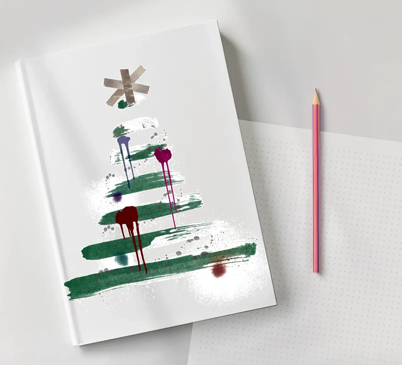 „Under the tree“, Modern Minimalist Christmas Tree Design notebook by ChristmasMooodz