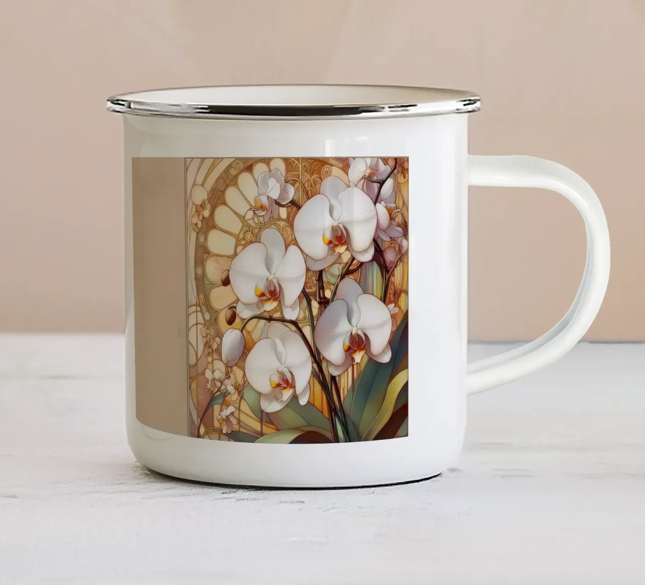 Orchidee tazza in smalto da Art-Nouveau-Dsg