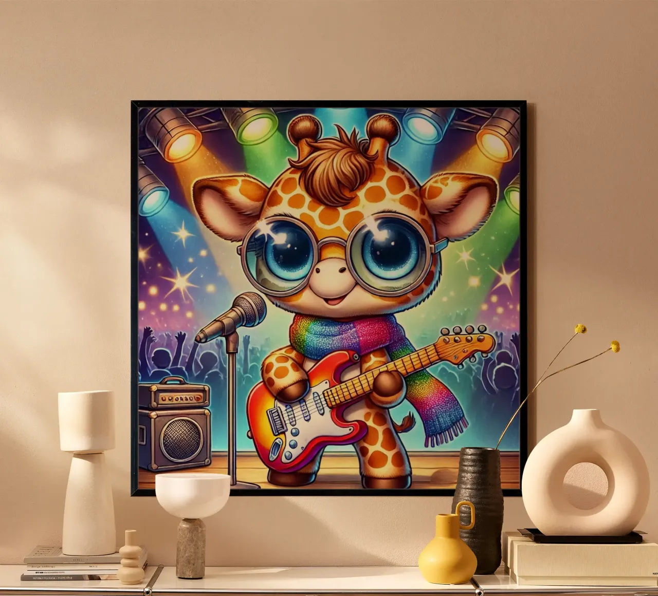 Giraffa Rock Star poster con telaio in plastica da FluffyToons