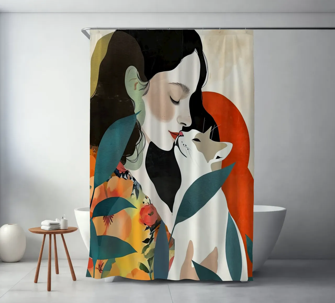 love you kitty animal art shower curtain by Justyna Jaszke JBJart