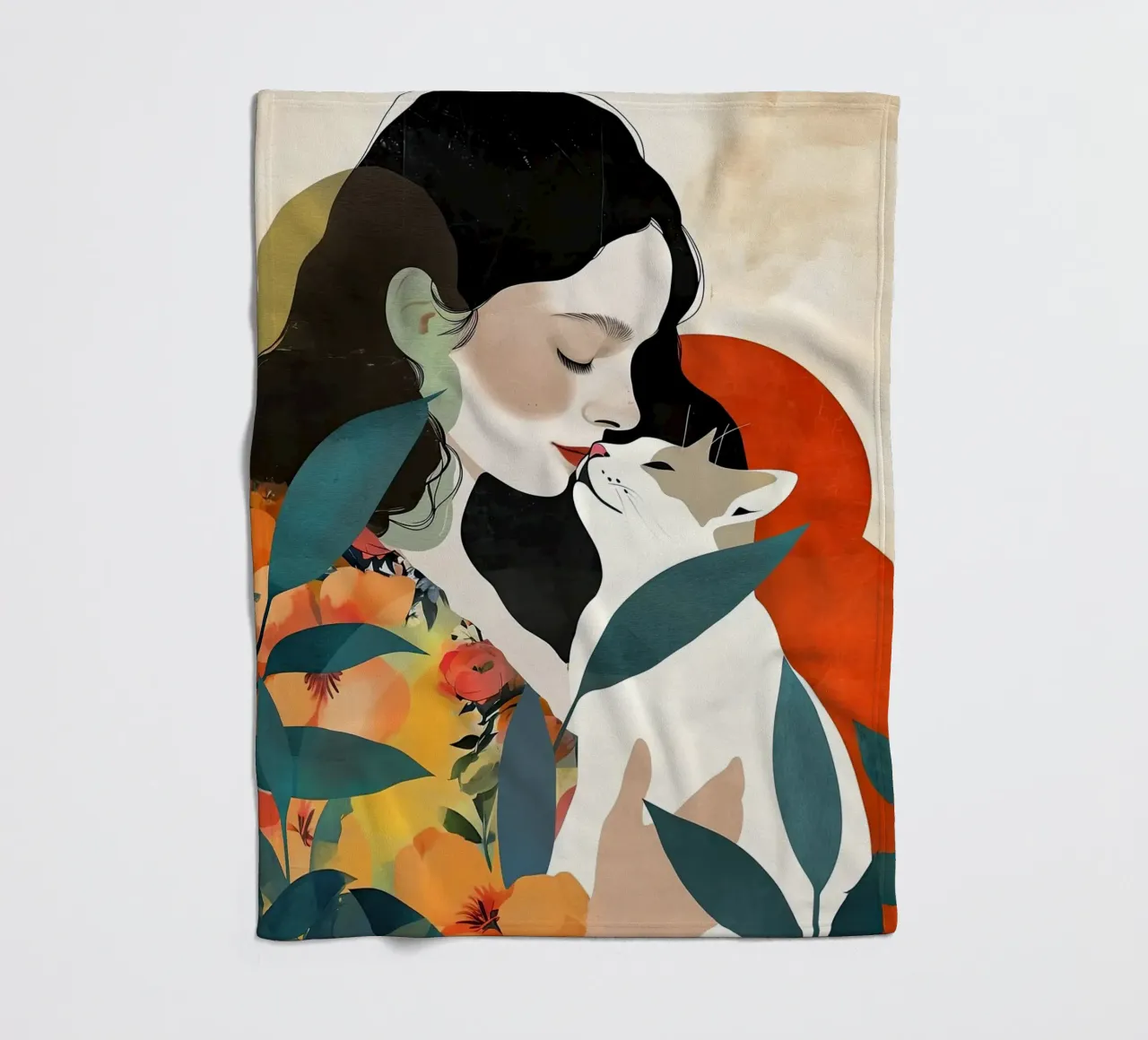 love you kitty animal art fleece blanket by Justyna Jaszke JBJart