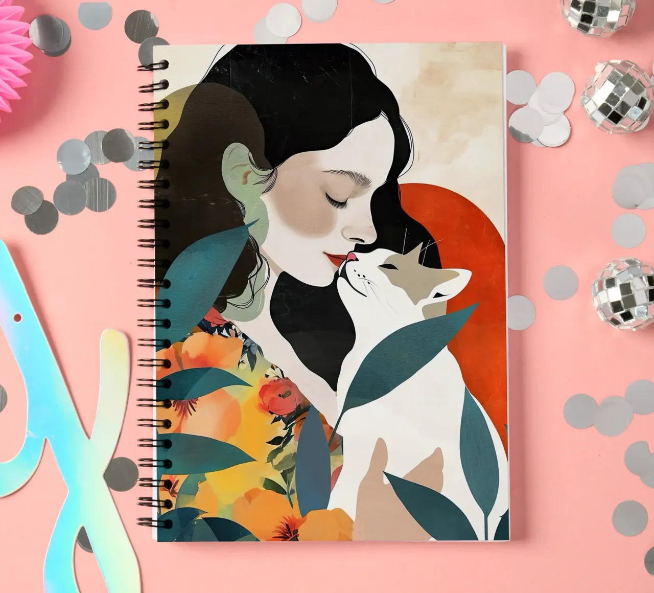 love you kitty animal art spiral notebook by Justyna Jaszke JBJart