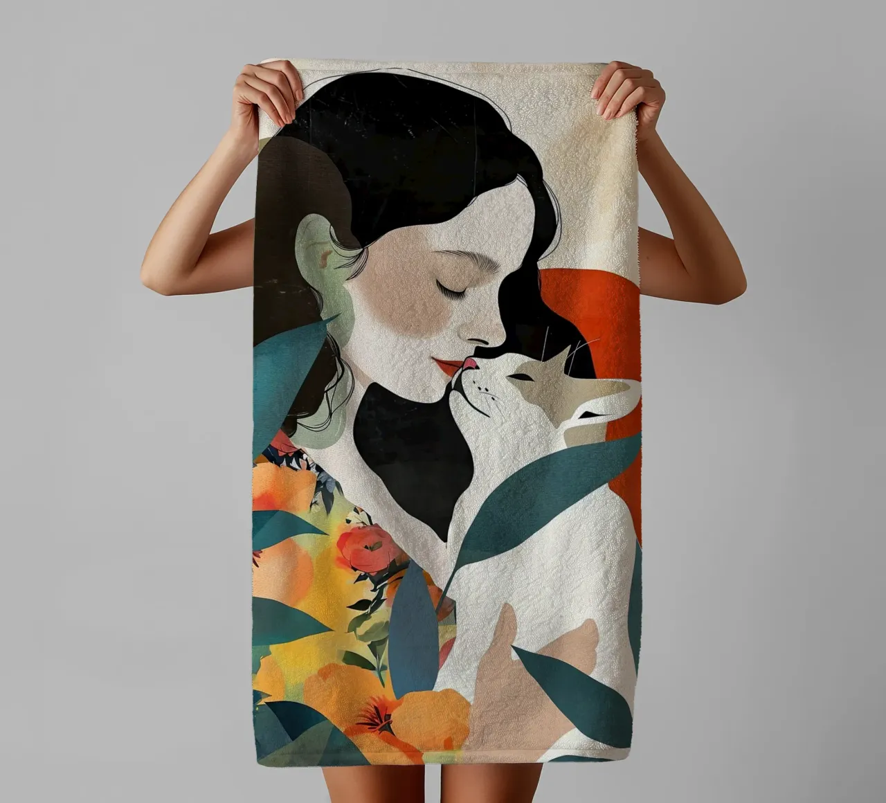 love you kitty animal art towel by Justyna Jaszke JBJart