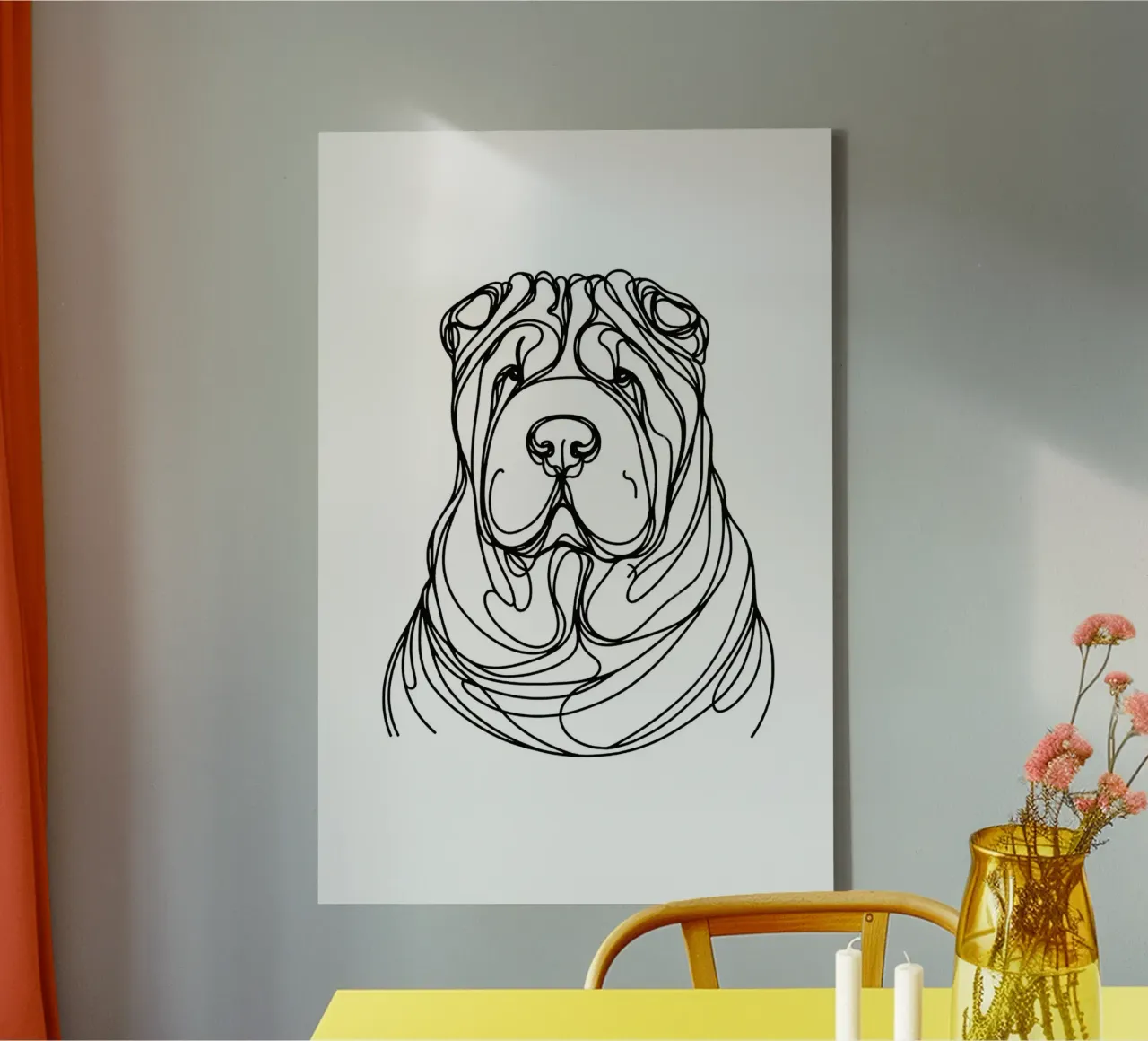 Disegno artistico lineare del cane Shar-Pei cinese tela da WijdevenDesign