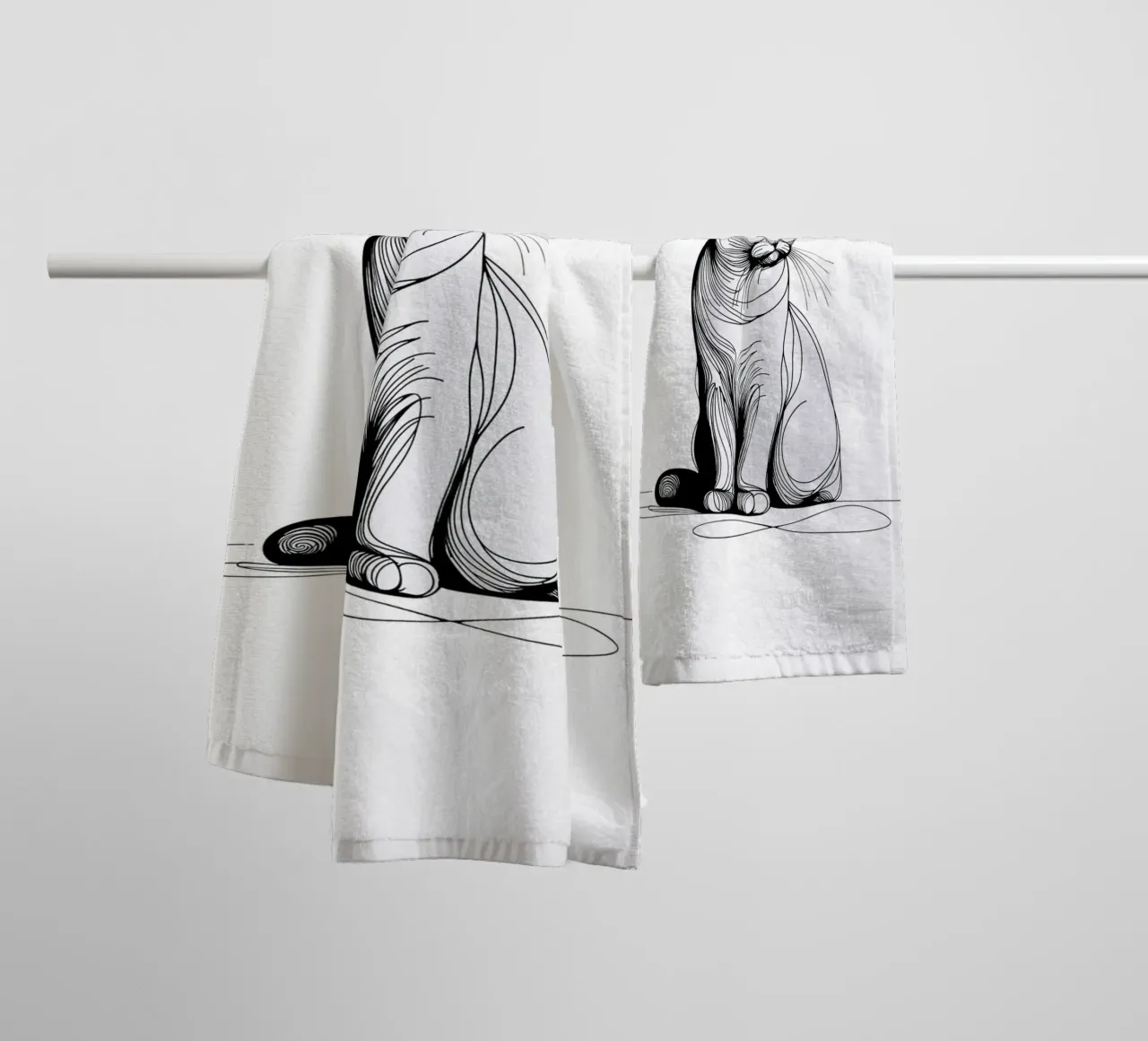 Scottish Fold Cat Line Art Drawing towel by WijdevenDesign