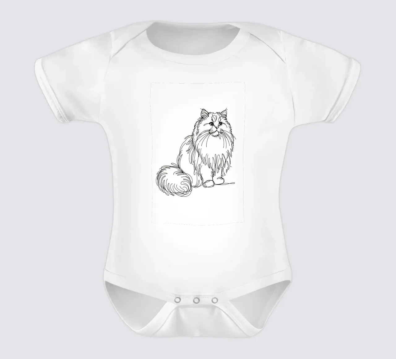 Long-haired Cat Line Art Drawing short-sleeve baby romper by WijdevenDesign